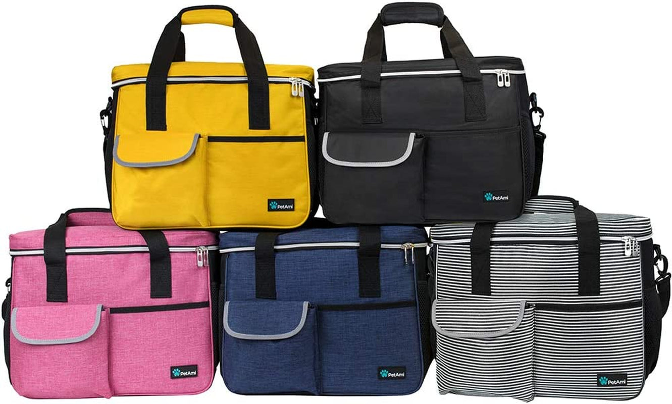 Dog Travel Bag, Travel Pet Bag Organizer, Dog Food Travel Bag with Container Collapsible Bowls, Pet Travel Supplies Gift Accessories for Weekend Camping, Puppy Cat Diaper Bag, Navy Blue Medium