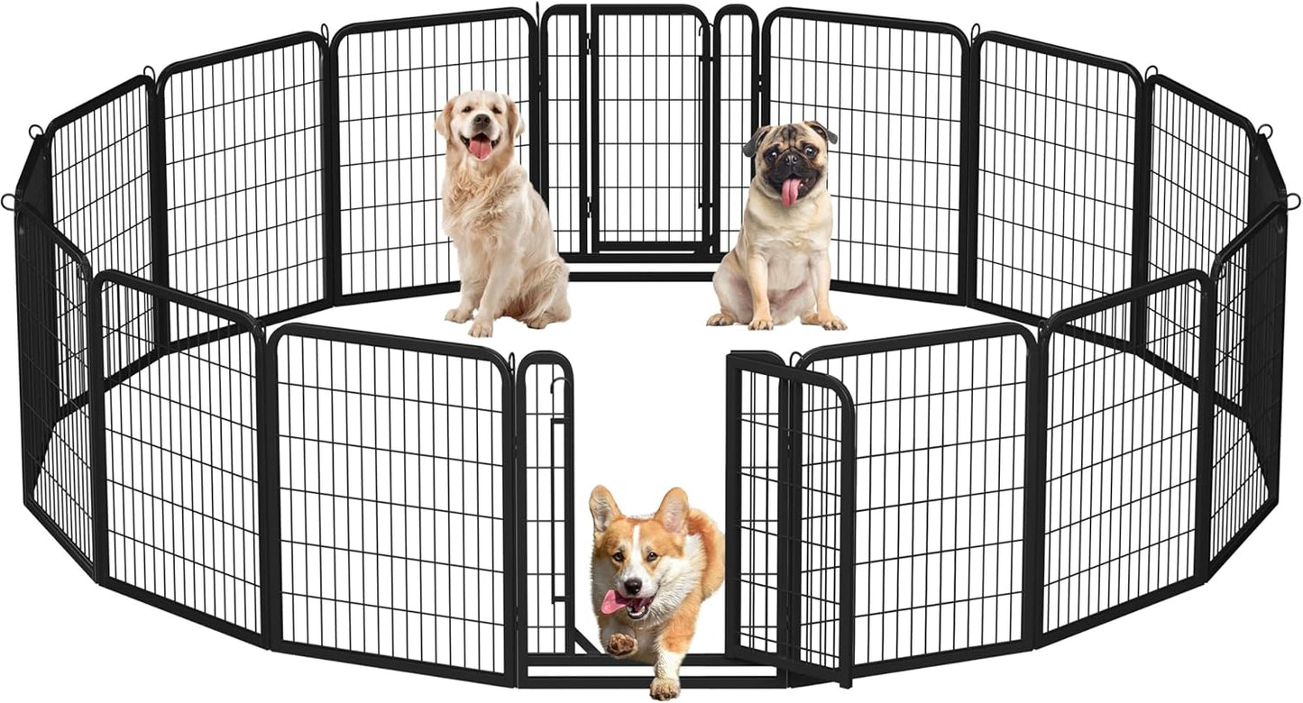 Dog Playpen Outdoor, 32 Inch 16 Panels Dog Pen Indoor Heavy Duty Puppy Exercise Pen Metal Pet Fence for RV Camping/Yard/Garden
