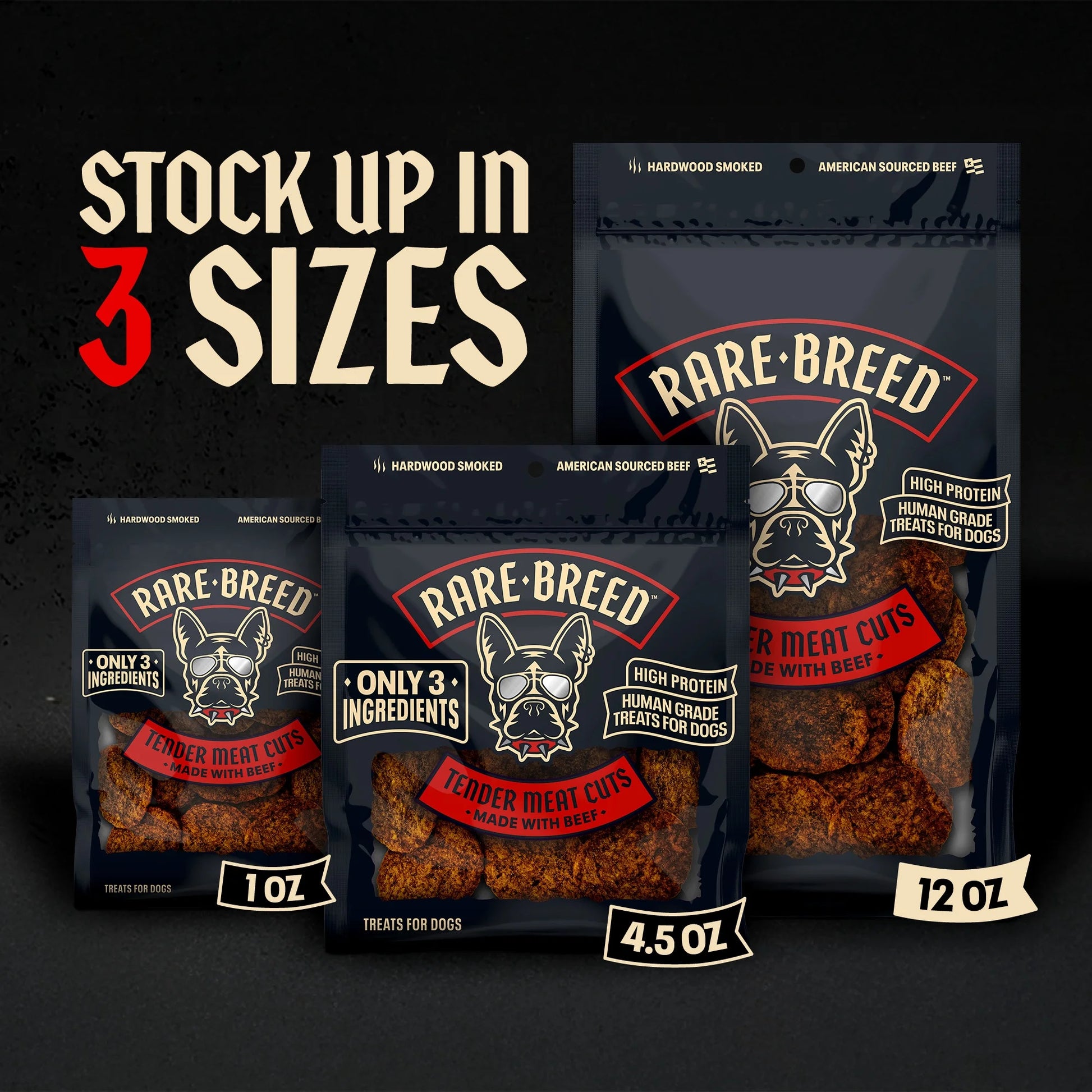 Dog Treats, Tender Meat Cuts Made W Beef, 3 Ingredients, Human Grade, 12 Ounce Pack, for All Size Dogs