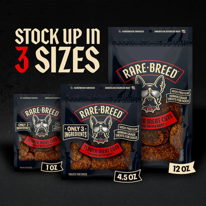 Dog Treats, Tender Meat Cuts Made W Beef, 3 Ingredients, Human Grade, 12 Ounce Pack, for All Size Dogs