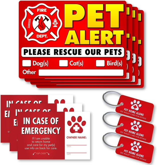 Pet Alert Stickers & Static Clings - FIRE Safety Alert and Rescue (10 Pack) - 7 Mil -UV Laminated - 3 Key Tags - 3 Cards save Your Pets Encase of Emergency or Danger Pets in Home