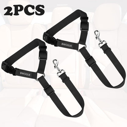2 Packs Dog Cat Safety Seat Belt Strap Car Headrest Restraint Adjustable Nylon Fabric Dog Restraints Vehicle Seatbelts Harness