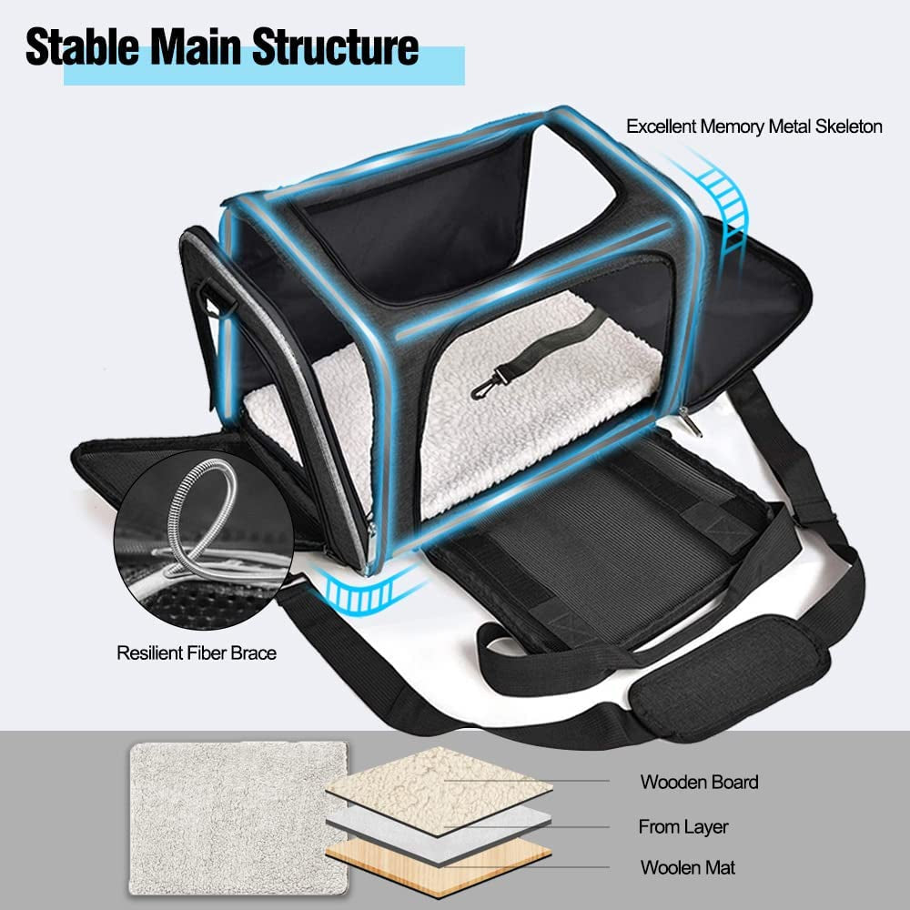 Cat Carrier, Pet Carrier Airline Approved Pet Carrier Bag Collapsible 15 Lbs Dog Carrier for Small Medium Cats Dogs Puppies Kitten - Black