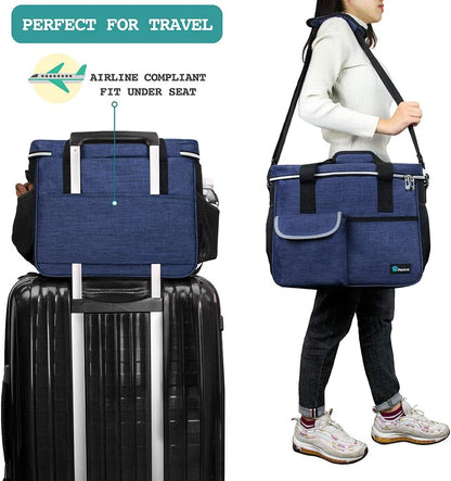 Dog Travel Bag, Travel Pet Bag Organizer, Dog Food Travel Bag with Container Collapsible Bowls, Pet Travel Supplies Gift Accessories for Weekend Camping, Puppy Cat Diaper Bag, Navy Blue Medium