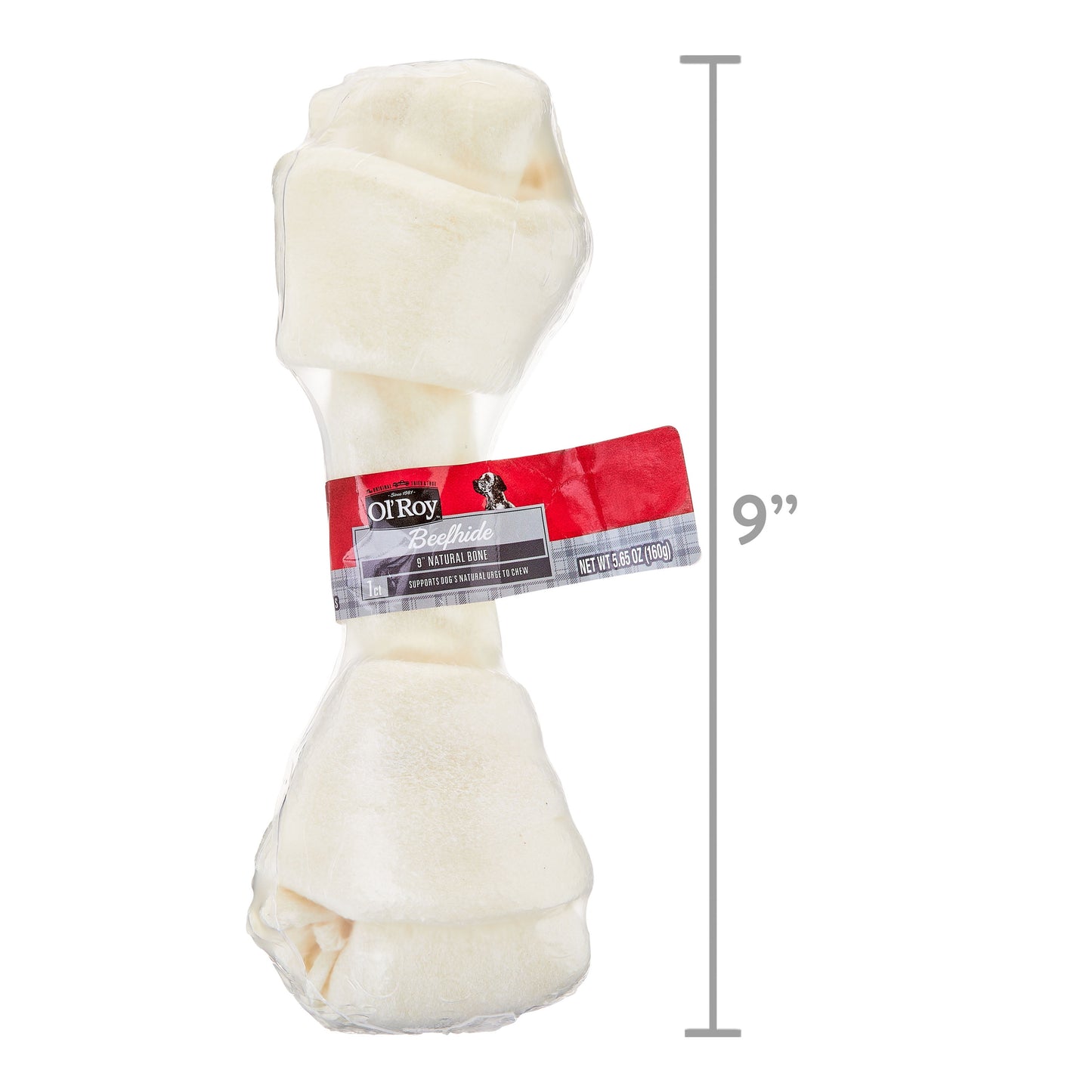Ol' Roy 9" Rawhide Bone Chew for Dogs, Dry, 5.65 Oz, 1 Count/Bag, Pet Treats