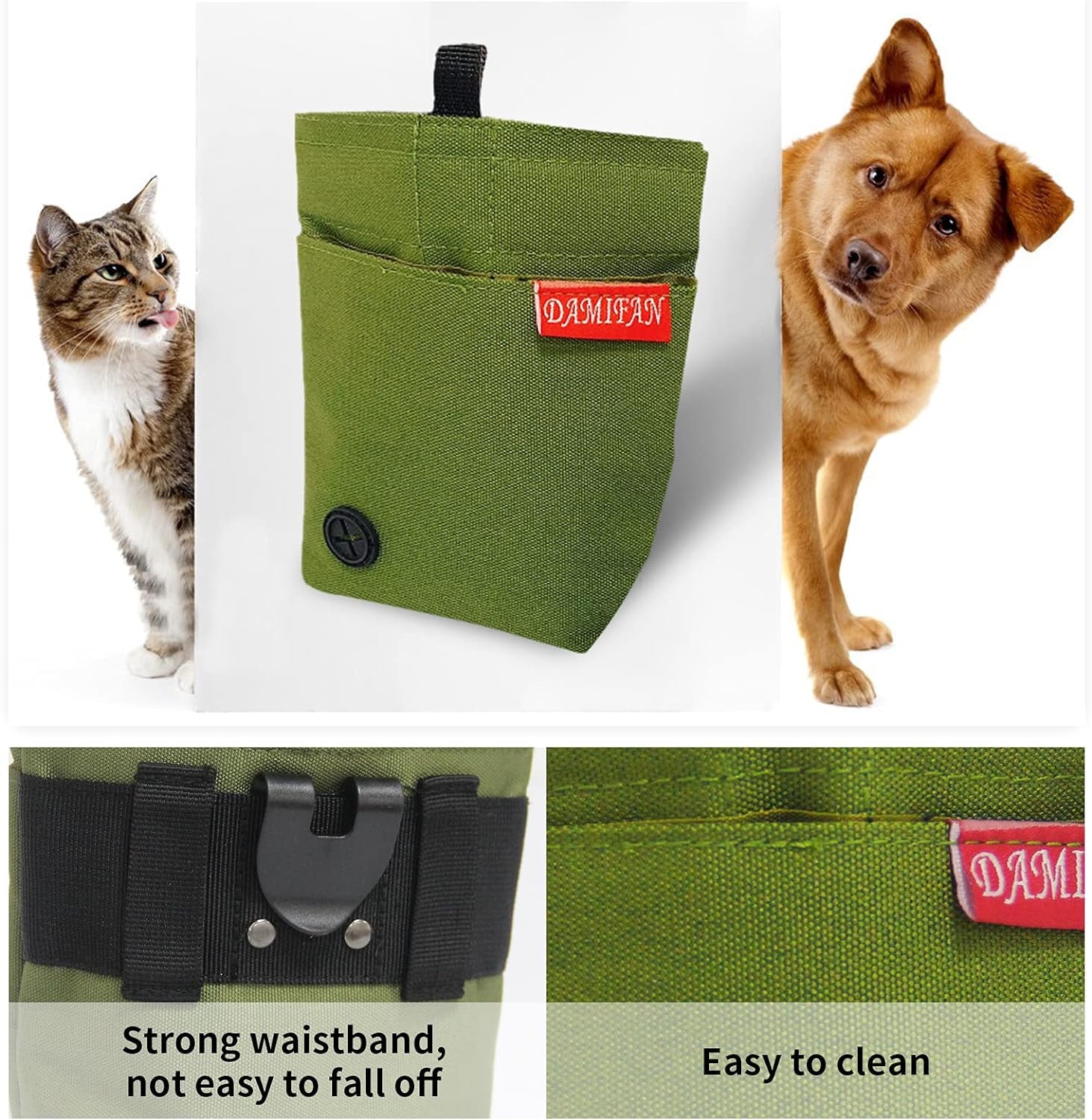 Pet Supplies Dog Treat Pouch with Adjustable Waist Belt，Large Capacity & Multi-Purpose Puppy Pouch Bag to Carry Dog Training Treats and Toys for Training,Walks and Outings (Green).