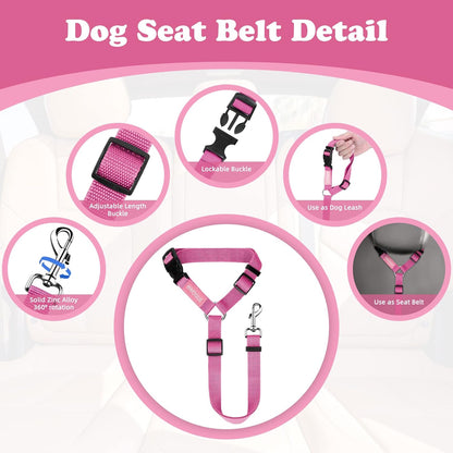 Pet Dog Cat Seat Belts, Car Headrest Restraint Adjustable Safety Leads Vehicle Seatbelt Harness (1 Pack, Pink, Not Elastic)