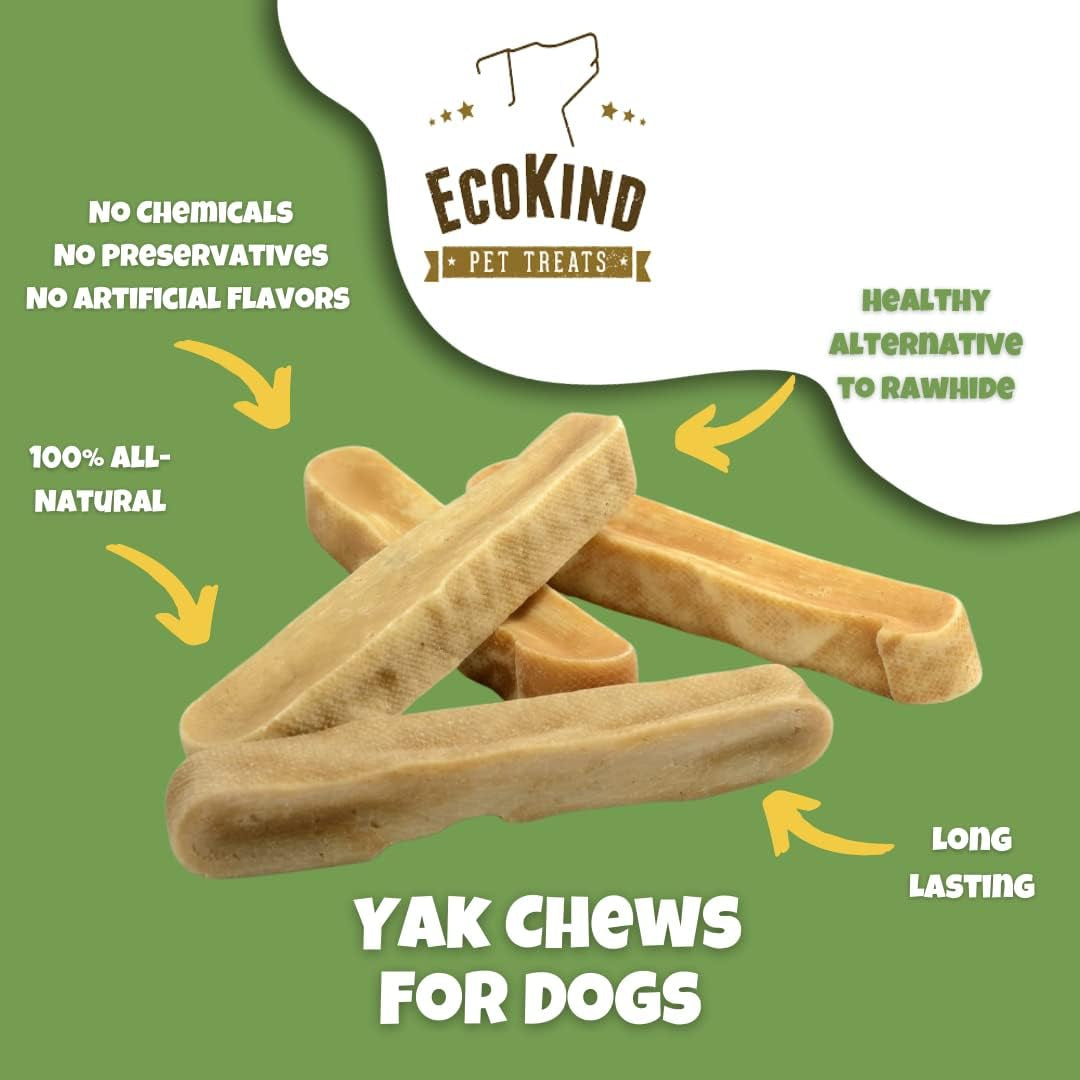 Ecokind Yak Cheese Himalayan Dog Chews, Yak Chews for Large Dogs, Long Lasting Bone for Aggressive Chewers, 3 Ingredients, Natural High Protein Treats, No Additives, Lactose Free, Large - 4 Chews