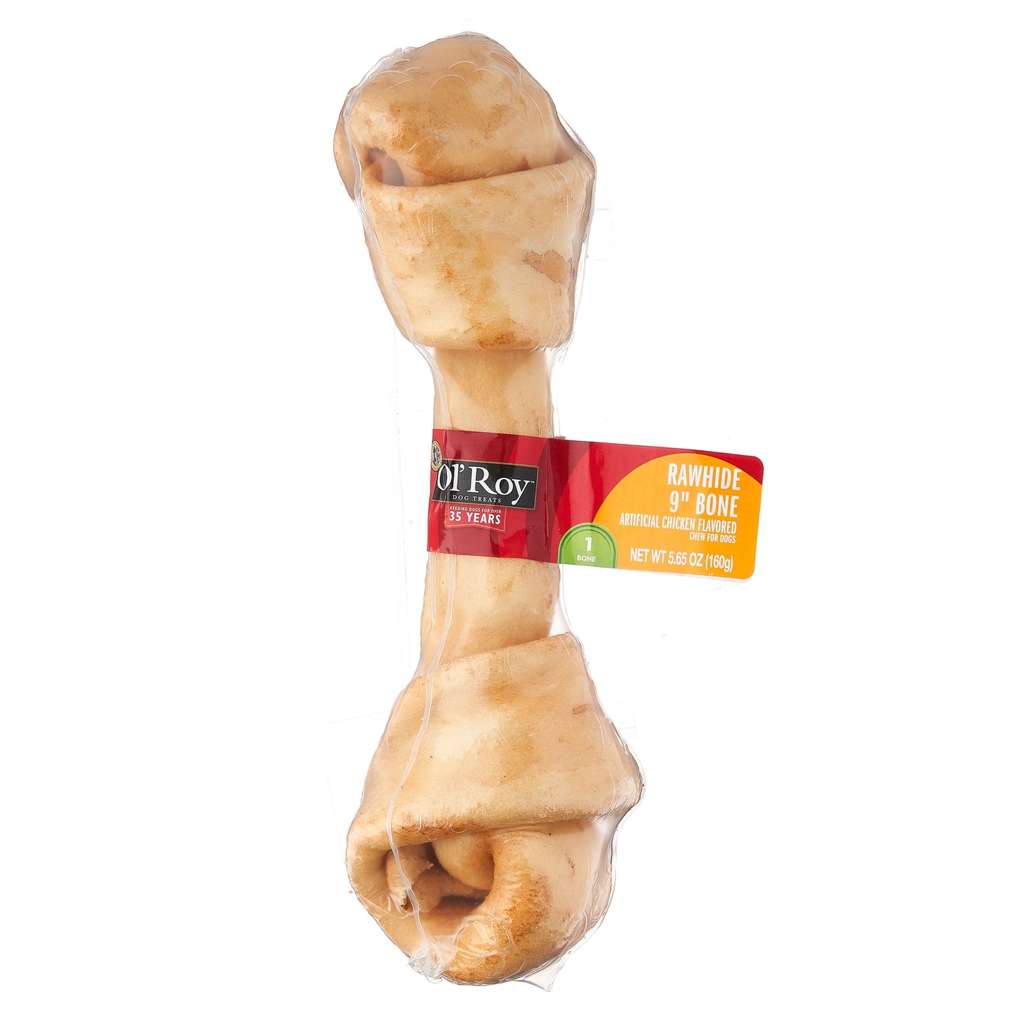 Ol' Roy Chicken Flavor 9" Rawhide Bone Chew for Dogs, Dry, 5.65 Oz, 1 Count/Bag, Pet Treats