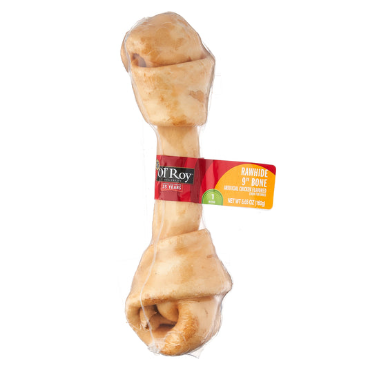 Ol' Roy Chicken Flavor 9" Rawhide Bone Chew for Dogs, Dry, 5.65 Oz, 1 Count/Bag, Pet Treats