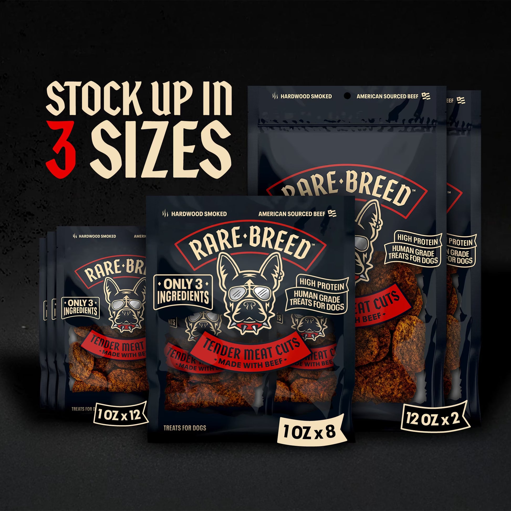 Dog Treats, Tender Meat Cuts Made with Beef, 3 Ingredients, Human Grade, 8 Count – 1 Ounce Multipack, for All Dog Sizes