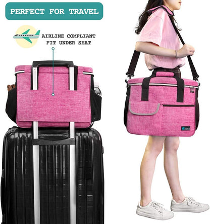Dog Travel Bag, Travel Pet Bag Organizer, Dog Food Travel Bag with Container Collapsible Bowls, Pet Travel Supplies Gift Accessories for Weekend Camping, Puppy Cat Diaper Bag, Pink Medium
