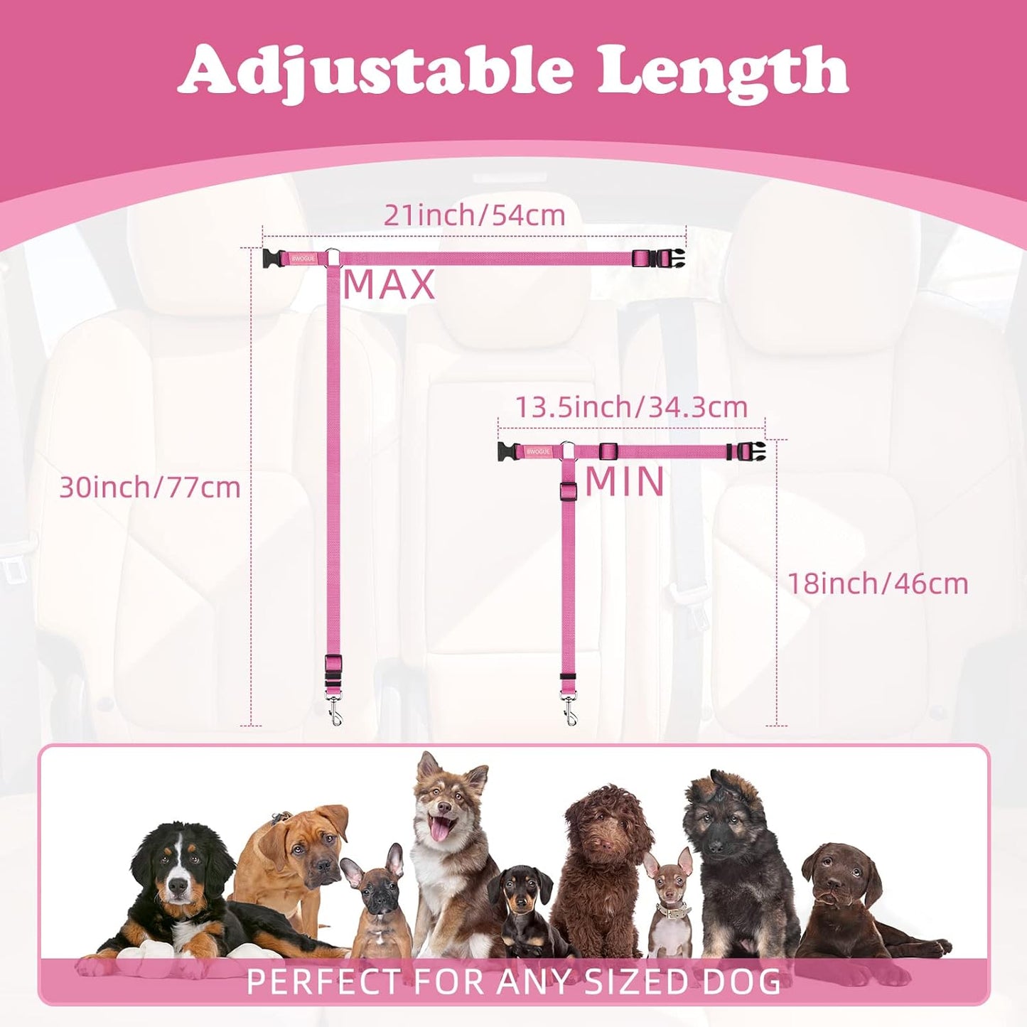 Pet Dog Cat Seat Belts, Car Headrest Restraint Adjustable Safety Leads Vehicle Seatbelt Harness (1 Pack, Pink, Not Elastic)