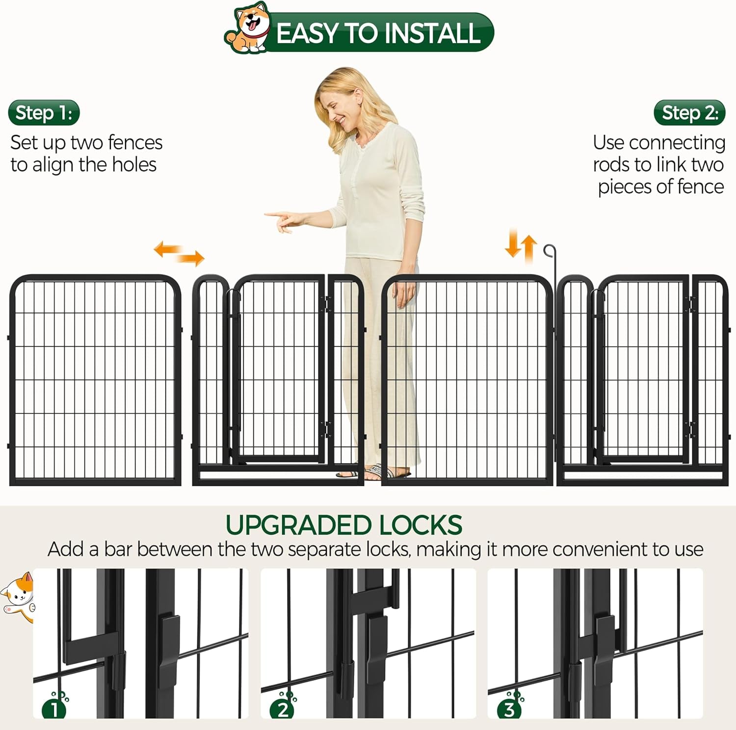 Dog Playpen Outdoor, 32 Inch 16 Panels Dog Pen Indoor Heavy Duty Puppy Exercise Pen Metal Pet Fence for RV Camping/Yard/Garden