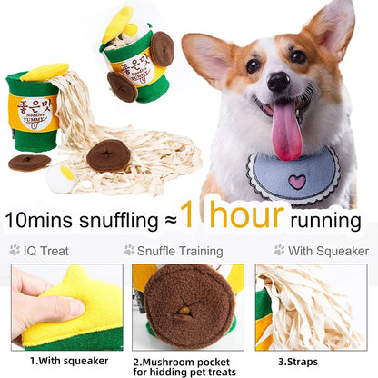 Dog Treat Toys Dog Squeaky Puzzle Enrichment Toy Snuffle Stuffed Toys for Dogs Tough Chew Teething Soft Puppy Toy (Noodles)